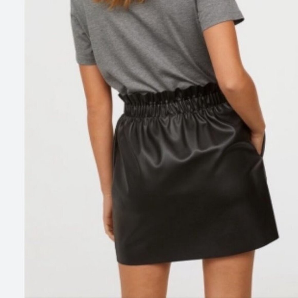 Zara sm knit dark blue faux leather paperbag high waist midi skirt with pockets